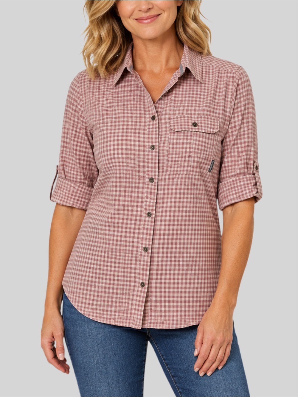 Columbia Omni-Shade Button Up Shirt Gingham Mauve Medium